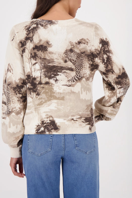 Monari Sand Crew Neck Sweater with Savannah Print 410382