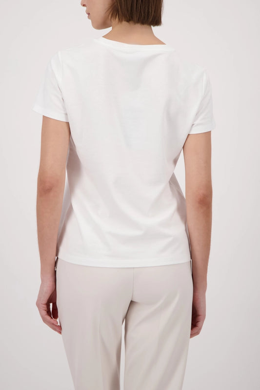 Monari Off White Crew Neck T-Shirt with 'Champagne Mood' Motif 410196