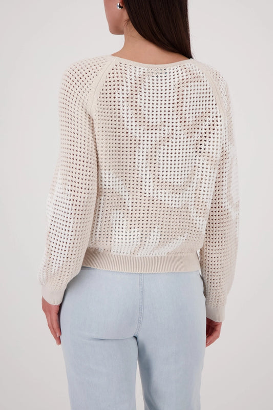 Monari Champagne Ajour Sweater - Crew neck, Ribbed Cuffs 410280