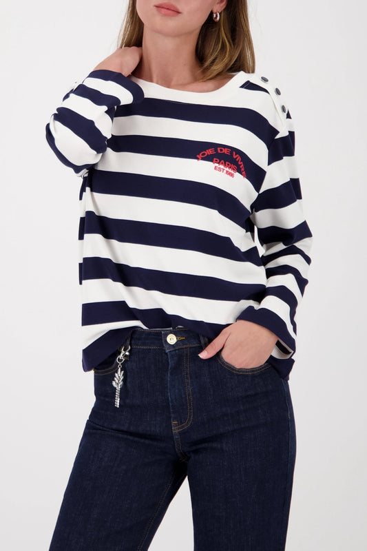 Monari Marine Striped Long Sleeve Sweatshirt with 'Joie de Vivre' lettering 410080