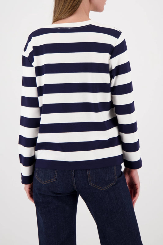 Monari Marine Striped Long Sleeve Sweatshirt with 'Joie de Vivre' lettering 410080