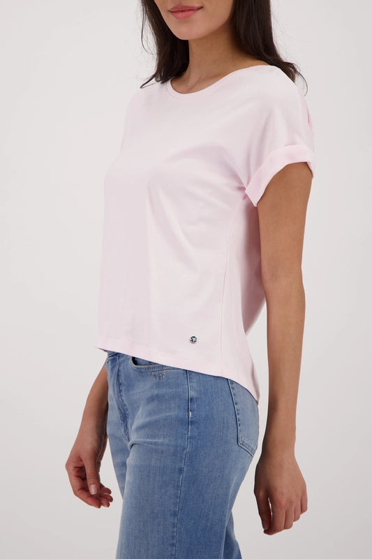 Monari Rose Basic Cotton T-Shirt with Dropped Short Sleeves with Cuffs 410723