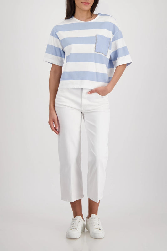 Monari Light Blue & White Sweatshirt with Stripes and Decorative Details 410844