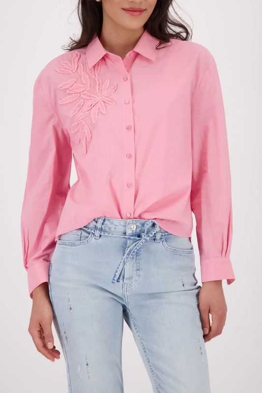 Monari Pink Long Sleeve Blouse with Appliquéd Flowers 410260