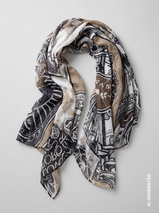 Monari Black Scarf with Emblem Pattern