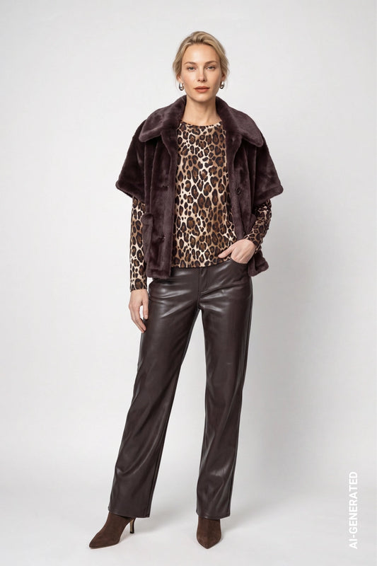 Monari Coffee Reversible Faux Fur Jacket