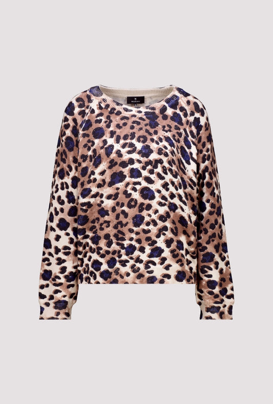 Monari Leopard Print Crew Neck Sweater with Rhinestone Detail