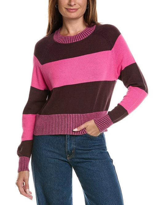 Brodie WISPR Cocoa & Pink Stripe Cotton Crew Neck Sweater