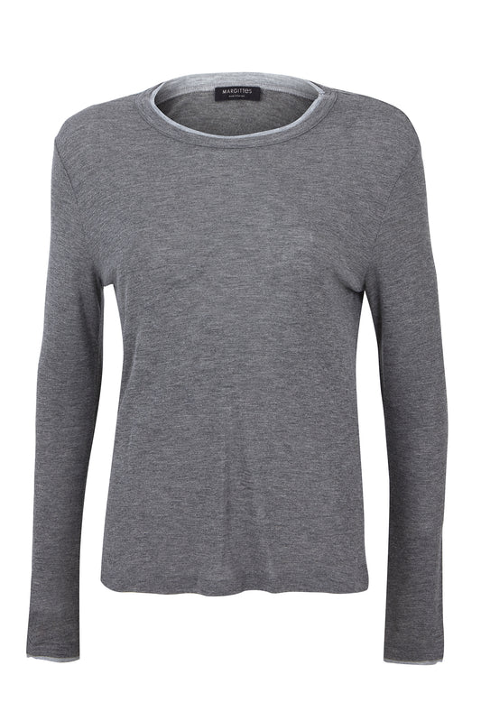 Margittes Grey Long Sleeve T-Shirt – Soft Viscose Wool Blend