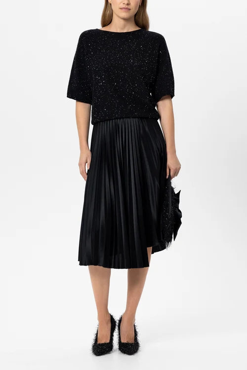 Luisa Cerano Black Short-Sleeved Sequin Sweater