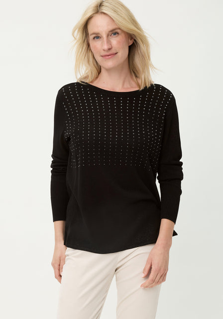 Olsen Black Sparkle Boatneck Top with Rhinestone Detailing 11004789
