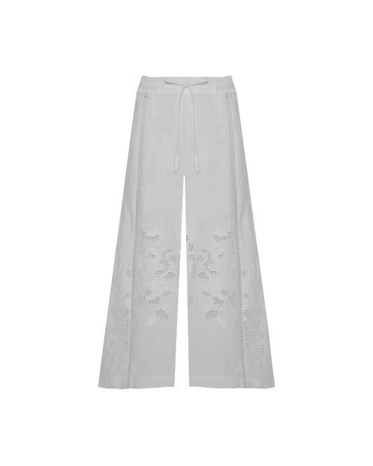Beatrice b White Crop Wide Leg Trousers with Embroidery 26FE1130RI921