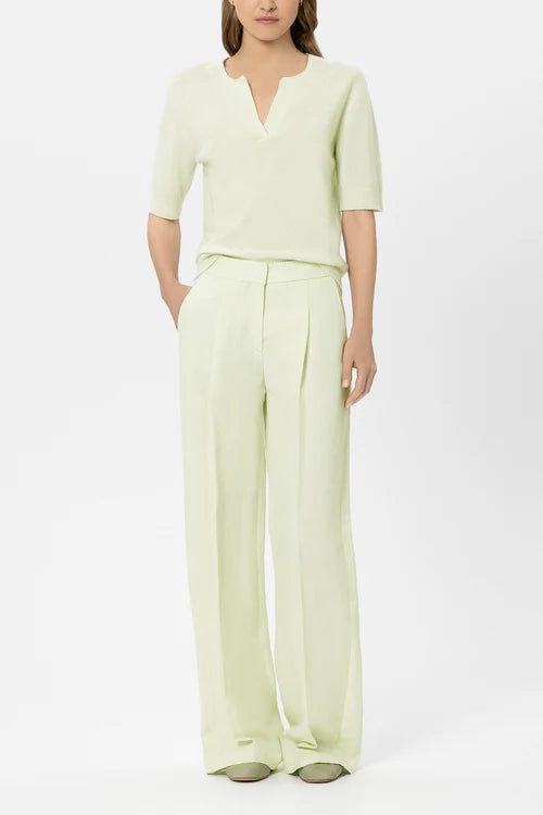 Luisa Cerano Pistachio Open V Neck Short Sleeve Cashmere Blend Sweater 138772