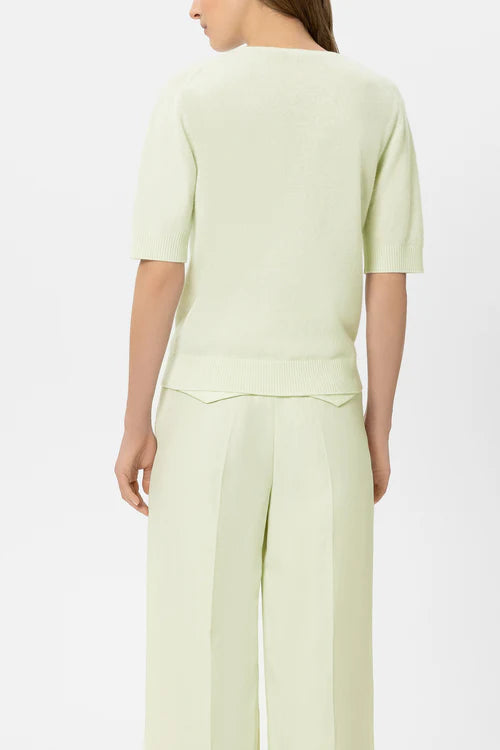 Luisa Cerano Pistachio Open V Neck Short Sleeve Cashmere Blend Sweater 138772