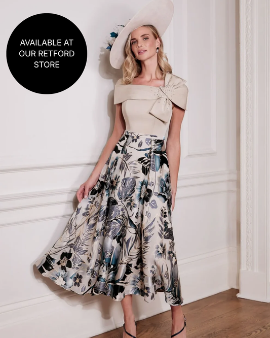 John Charles Navy & Oyster A-Line Dess Burnout Printed Skirt 29300 AW
