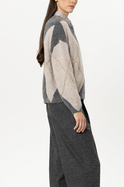 Luisa Cerano Grey Patterned Alpaca-Blend Sweater