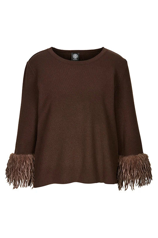 Faber Chocolate Sweater with Boho Faux Fur Trim