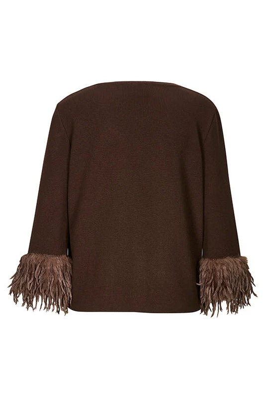 Faber Chocolate Sweater with Boho Faux Fur Trim
