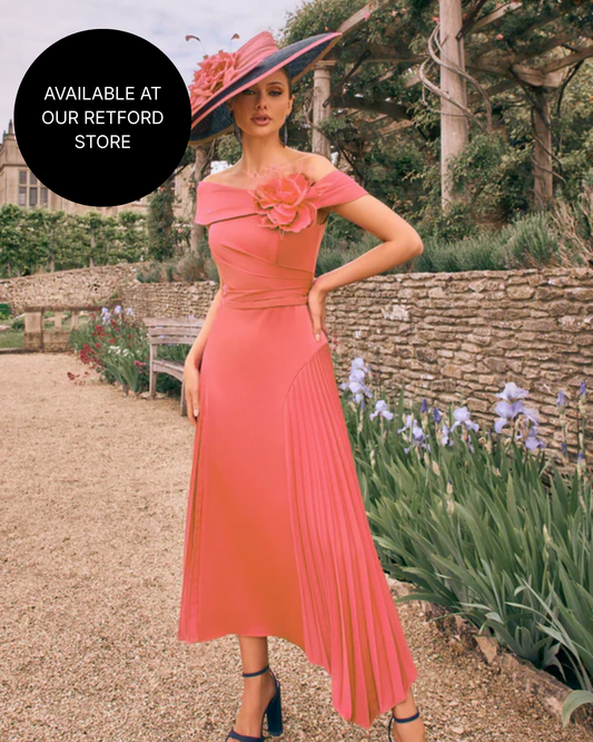 Veni Infantino Coral Chiffon Off-Shoulder Midi Dress 992732 AW
