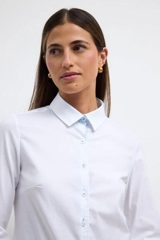 Tinta & Bariloche White Slim-Fit Long Sleeve White Shirt with Blue Contrast Trim & Embroidered Heart ACRUX