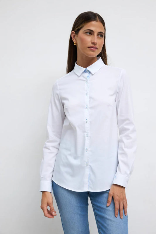 Tinta & Bariloche White Slim-Fit Long Sleeve White Shirt with Blue Contrast Trim & Embroidered Heart ACRUX