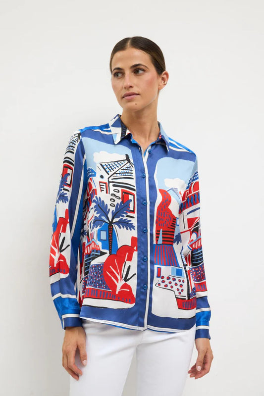 Tinta & Bariloche Royal Blue Artistic Cityscape Print Shirt
