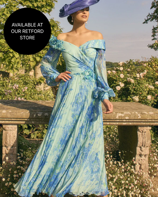 Veni Infantino Ocean Blue Print Off-Shoulder Chiffon Dress 992780 AW