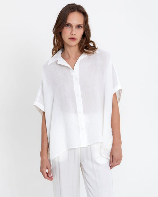 Greek Archaic Kori White Loose Fit Shirt with Gold Embroidery on Back 4085036