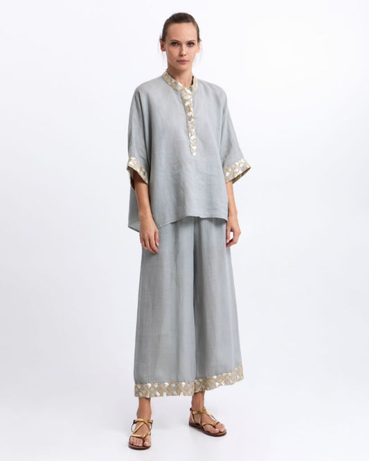 Greek Archaic Kori Stone Wide Leg Cropped Cotton Trousers 4061134