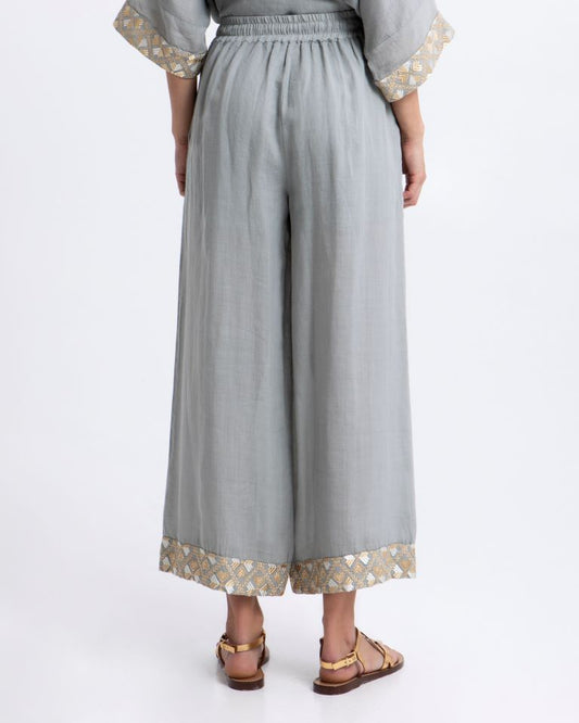 Greek Archaic Kori Stone Wide Leg Cropped Cotton Trousers 4061134