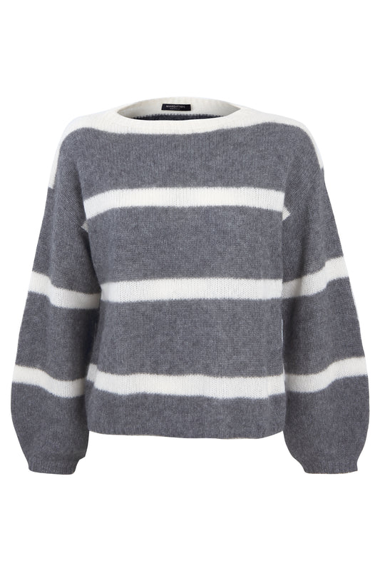 Margittes Grey Bold Stripe Cashmere & Silk Blend Fine Knit Sweater