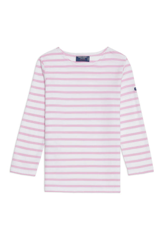 Saint James White & Pink Striped 3/4 Sleeve Crew neck T-Shirt MINQUIDAME 0237