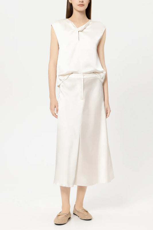 Luisa Cerano Cream Satin Top with Knot Detail 238654