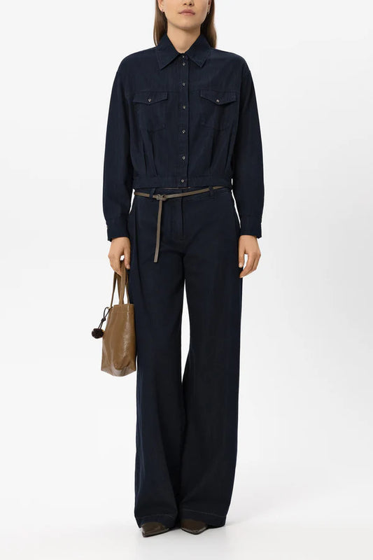 Luisa Cerano Denim Shirt Blouse with Button Placket