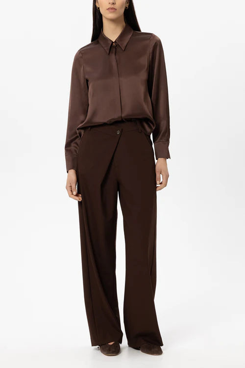 Luisa Cerano Chestnut Long Sleeved Silk Blouse 248735