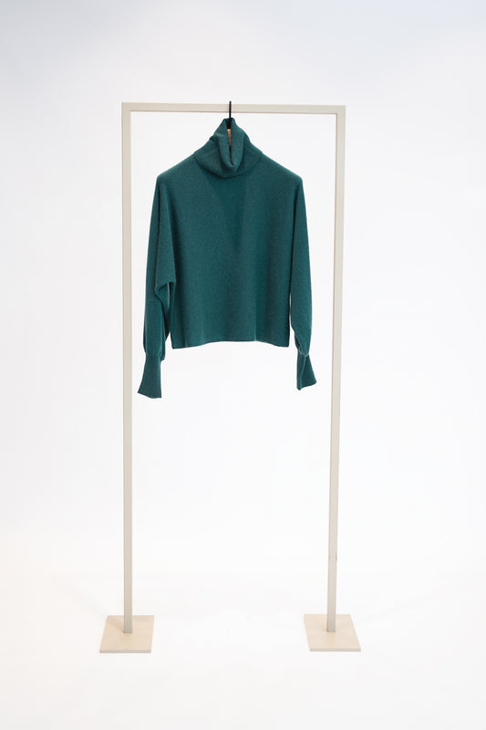 Herzens Green Cashmere Wool Blend Polo Neck Sweater