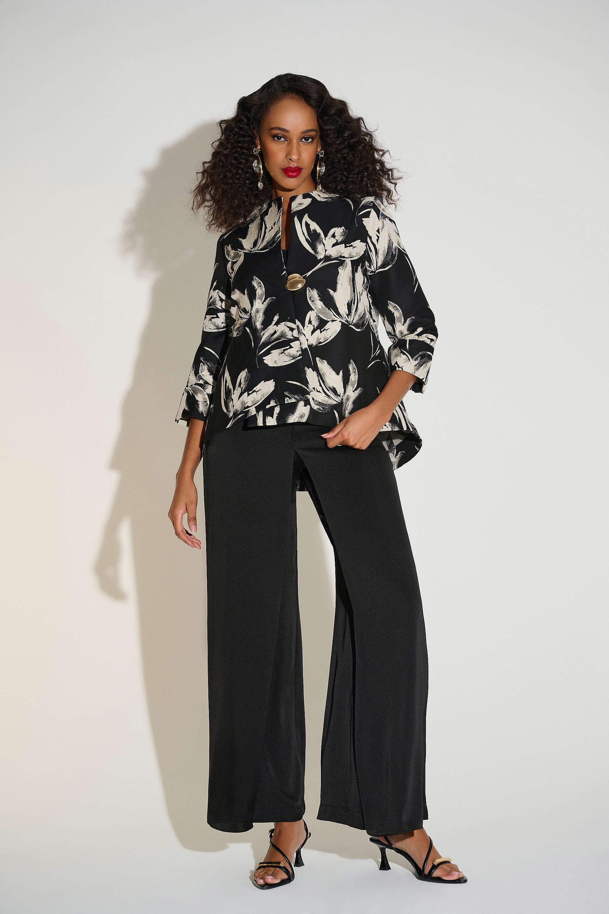 Joseph Ribkoff black & cream floral swing jacket 253719 - Jane Young