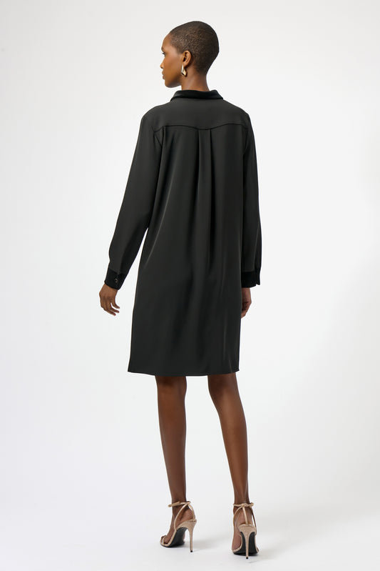 Joseph Ribkoff black woven twill and velvet shirt dress 254156