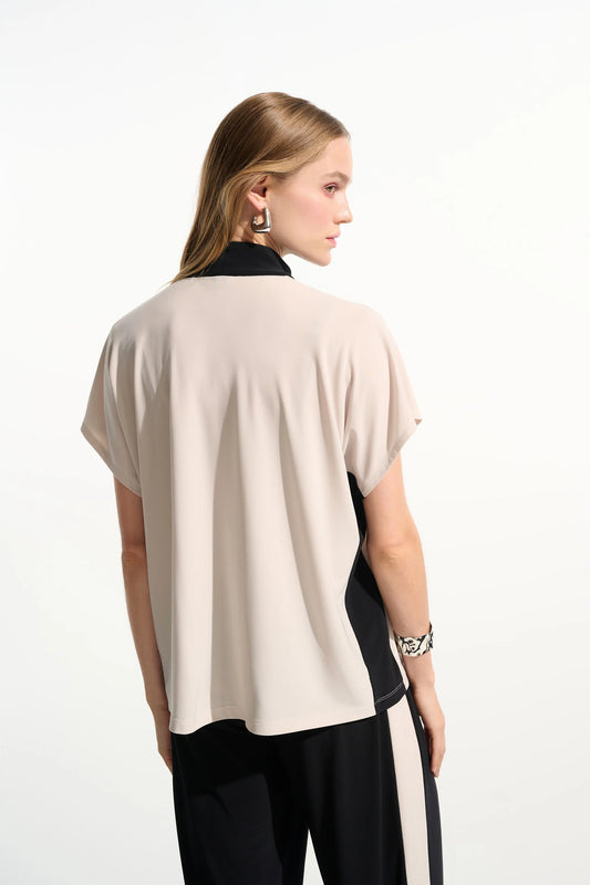 Joseph Ribkoff Moonstone Silky Knit Color Block Straight Top With Zipped Collar 261611