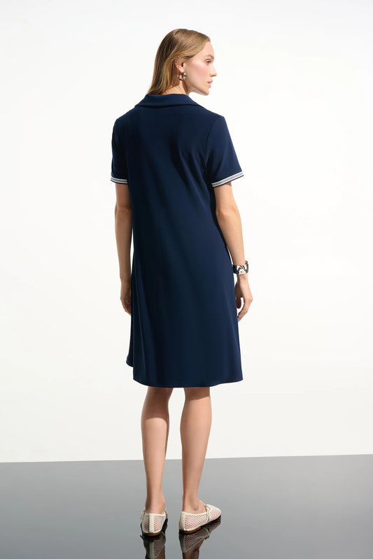 Joseph Ribkoff Indigo Silky Knit Trapeze Dress With Polo Collar 261614