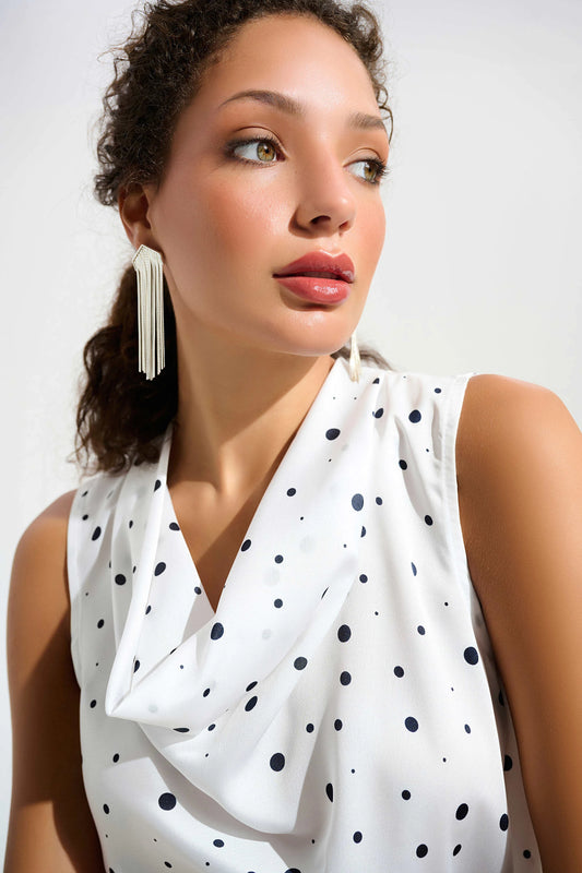 Joseph Ribkff Vanilla Recycled Satin Dot Print Sleeveless Cowl Neck Top 261746