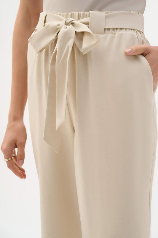 Joseph Ribkoff Natural Linen Woven Pull-On Wide Leg Trousers
