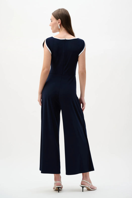 Joseph Ribkoff Midnight Blue Silky Knit Culotte Jumpsuit With Draped Bodice 262092