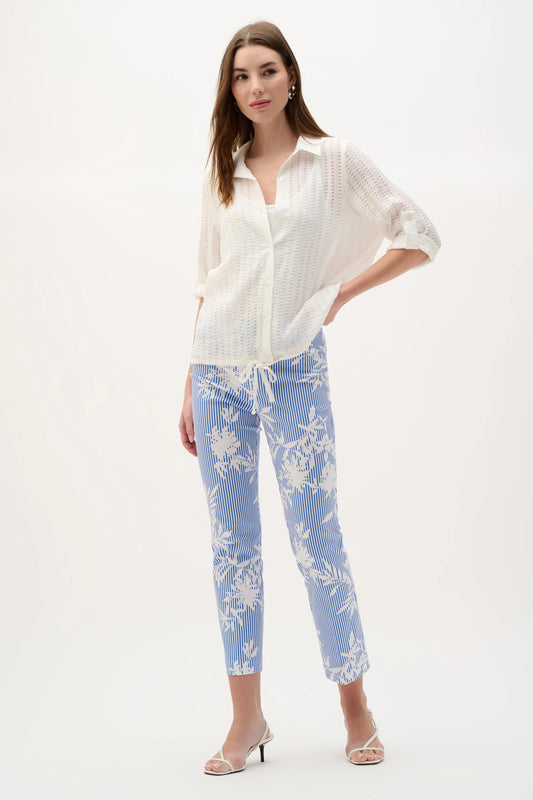 Joseph Ribkoff Blue & Vanilla Millennium Printed Straight Pull-On Trousers