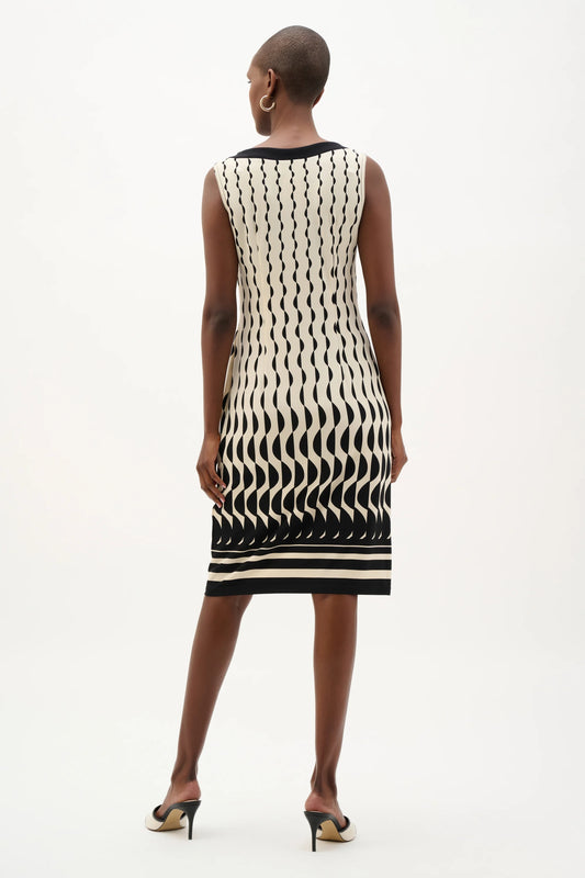 Joseph Ribkoff Black& Beige Silky Knit Geometric Print Sheath Dress 262218