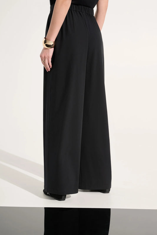 Joseph Ribkoff Black Stretch Woven Pull-On Wide Leg Trousers