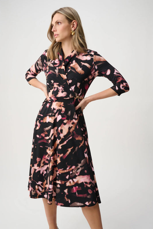 Joseph Ribkoff Black Printed Silky Knit Fit And Flare Dress