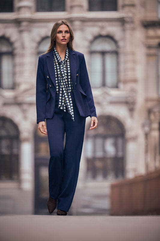 Joseph Ribkoff Indigo Scuba Crepe Wide Leg Pull-On Trousers