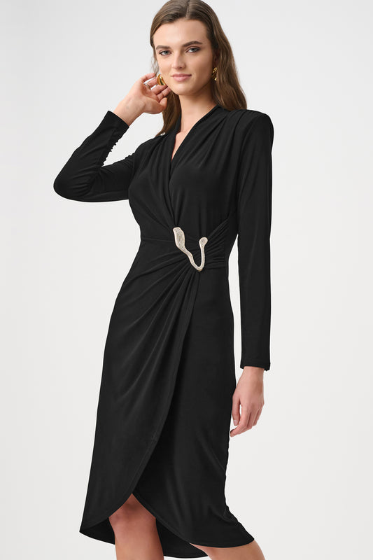 Joseph Ribkoff Black Silky Knit Sheath Wrap Dress