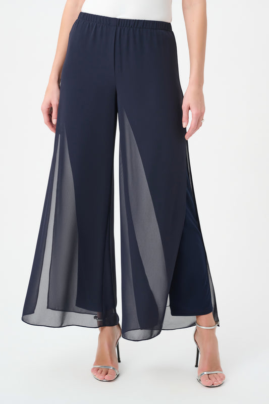 Joseph Ribkoff Midnight Blue Chiffon Wide-Leg Pull-On Trousers